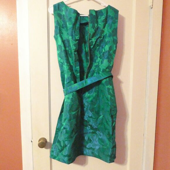 Blue Green Floral Brocade Sleeveless Sheath Dress w/Jacket Small 4 NEEDS TLC - Picture 10 of 16